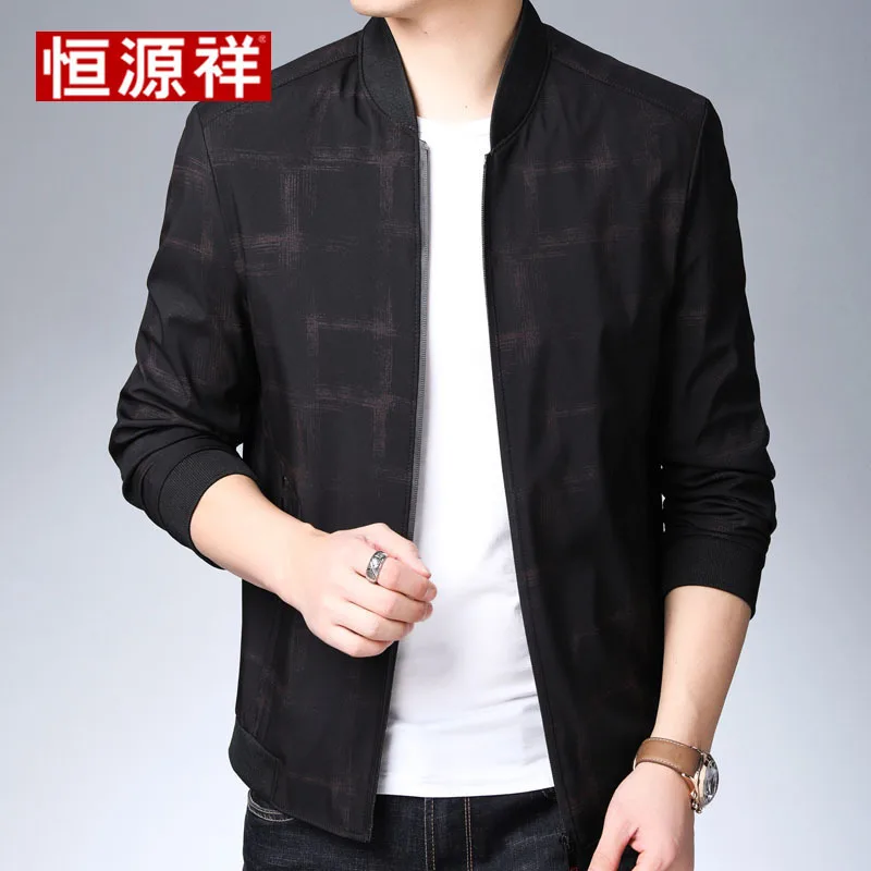 

HYX Genuine Product New Style Spring Plaid Casual Long Sleeve Jacket Stand Collar Middle-aged Thin MEN'S Coat