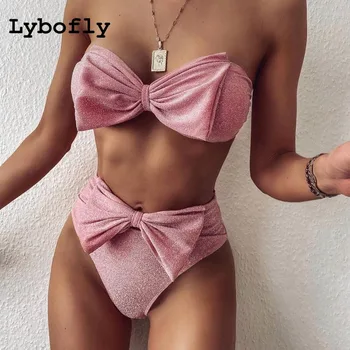 

Women Bikinis Sets Sequins Biquinis Swimsuit Female Bathing Suit Bow Sexy Bandeau Swimwear Women Swimming Suit Wire Free