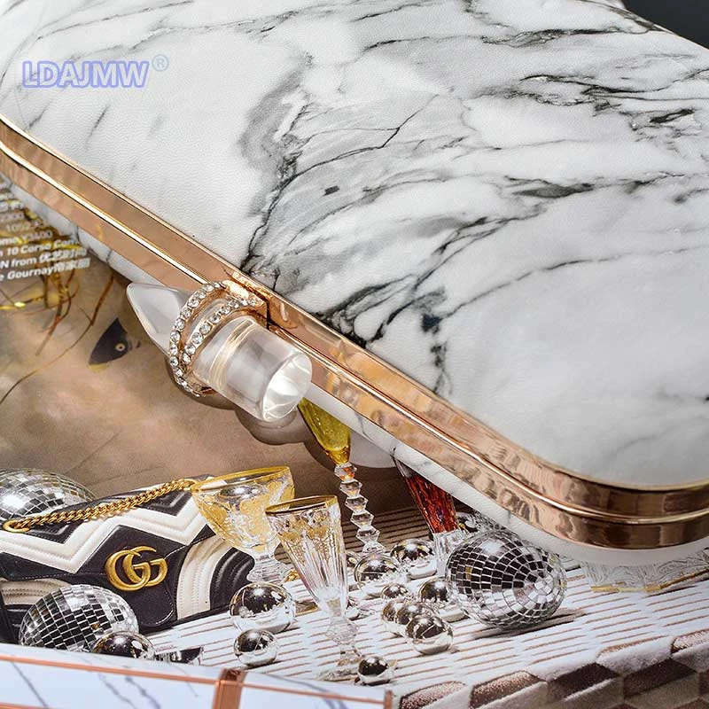 Pouch Messenger High Quality Lady Party Purse Fashion Metal Mini Shoulder Bags for Lady Marble Stone Clutch Evening Bags Women