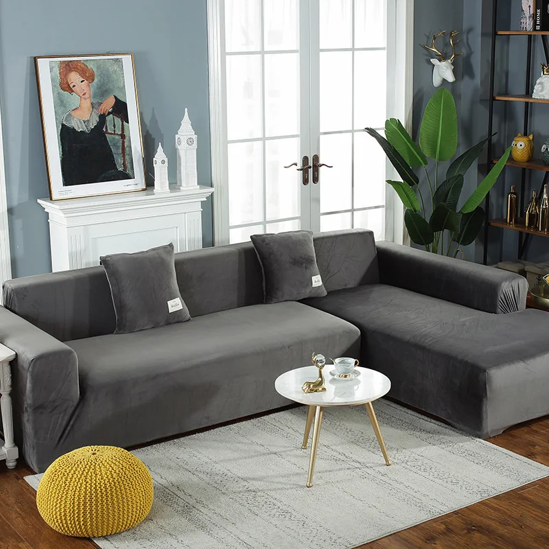 Velvet Plush Sofa Cover For Living Room Sectional Sofa Slipcover Furniture Chaise Longuer Corner Couch Cover