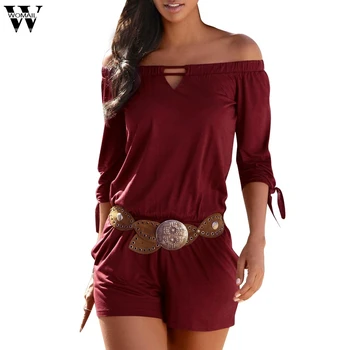 

Womail Off shoulder Long Sleeve Belt Casual Jumpsuit women shorts casual Holiday Mini Playsuit casual sexy womens bodysuits