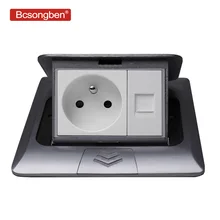 Bcsongben полностью алюминиевая серебристая Панель 16А французская стандартная розетка+ компьютерная розетка Pop Up напольная розетка