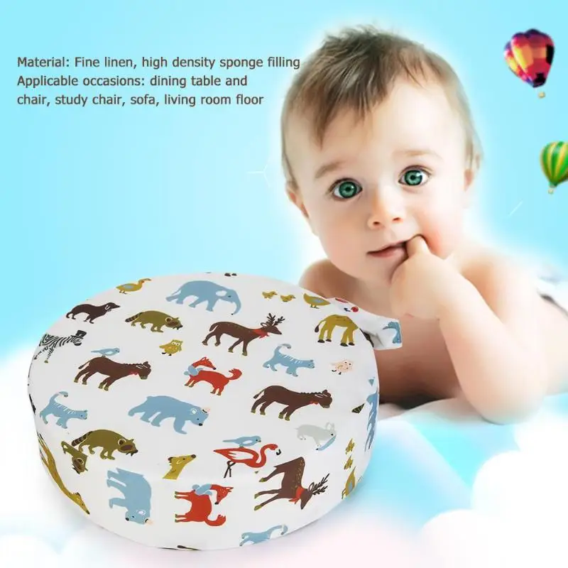 Round Children Increase Seat Cartoon Animal Print Adjustable Sponge Baby Booster Washable Dining Chair Cushion Accessories