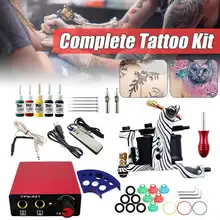 TK104013 полный комплект машины для татуировки набор для приготовления чая 1 катушки Пистолеты 5 цветов наборы пигментов Мощность татуировки начинающих ручки Наборы Перманентный макияж