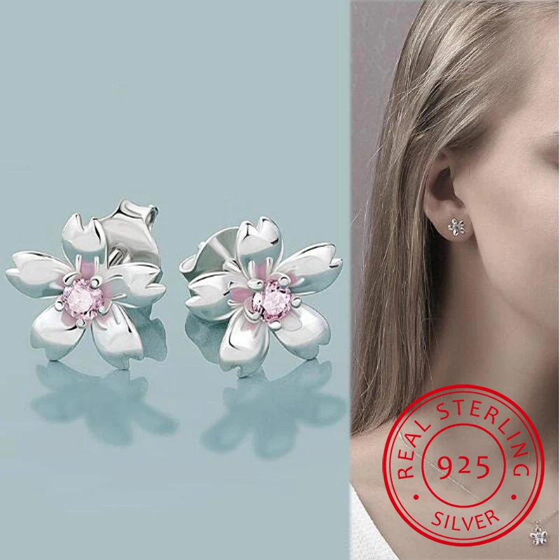 

100% Sterling Silver 925 Stud Earrings for Women Fine Jewelry Flower Design New Elegant Wedding Birthday Earring Gifts