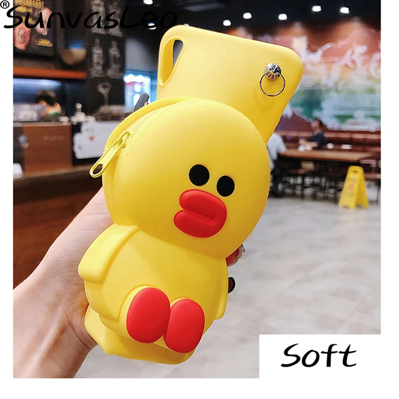 For Xiaomi Mi A1 A2 F1 6 8 9 3D Cartoon Animal Soft Silicone Purse Case Wallet Phone Cover With Strape Chain Shell Bag Cable