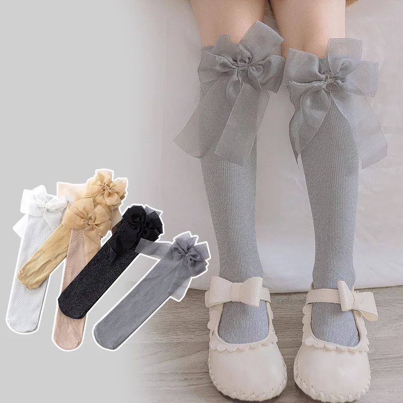 

2019 Spring And Autumn New Style Fashion-Style Silver Bow Children Tube Socks Candy Bar Non-with Girls over-the-Knee Socks