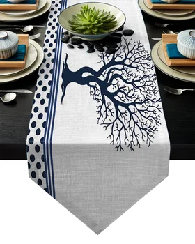 

Blue Life Tree Wave Point Table Runner Table Flag Home Party Decorative Tablecloth Table Runners for Wedding