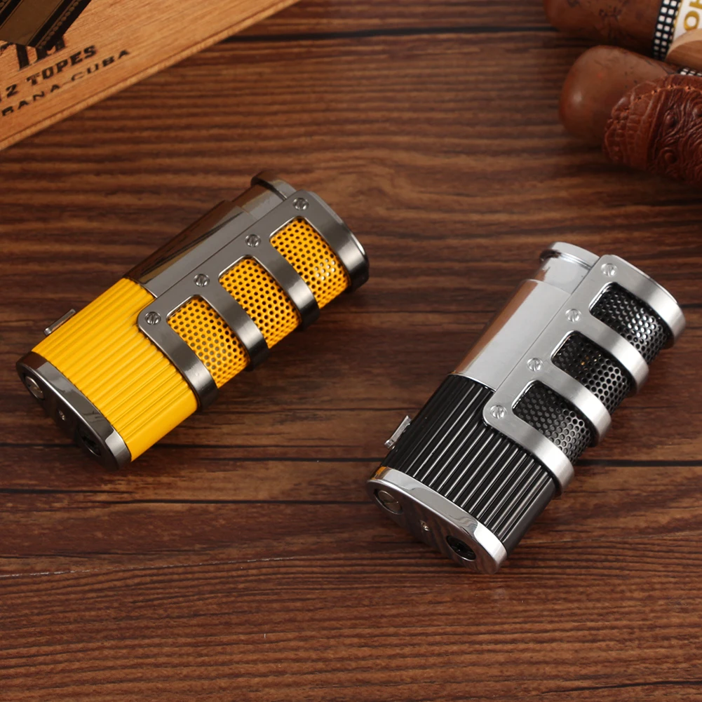 COHIBA металлические зажигалки 3 струи пламени прикуривателя карманные аксессуары для сигар встроенные сигары пробойник газовые зажигалки с бутаном W/Подарочная коробка