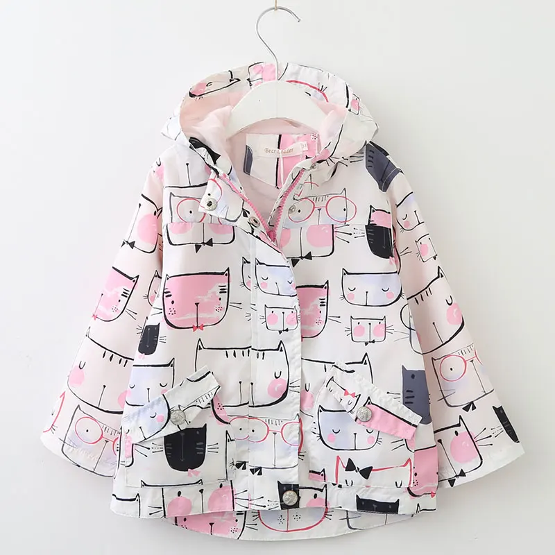 Mayfair Cabin/весенне-Осенняя детская одежда; куртка От 3 до 7 лет; Верхняя одежда и пальто для малышей; Одежда для девочек; одежда для детей с капюшоном и рисунком кота
