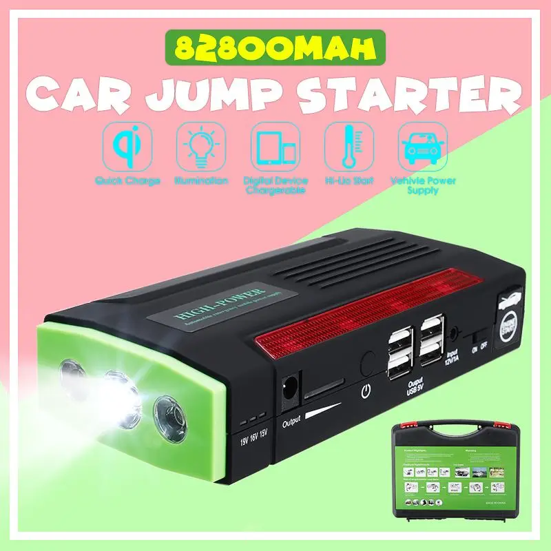 12V автомобиль Батарея стартер скачка бустер Портативный банка с аварийном автомобилем 69800/82800 мА · ч многофункциональное автомобильное пусковое устройство