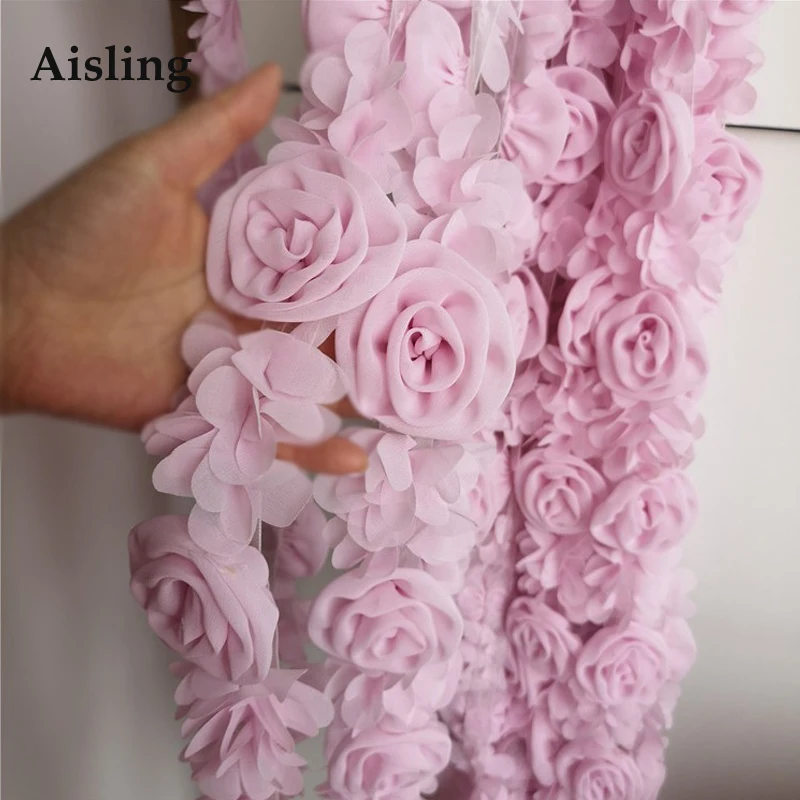 

3D Chiffon Flower Embroidered Lace Trim Ribbon Fabric Handmade DIY Applique Sewing Craft For Dress Accessaries Supplies D712