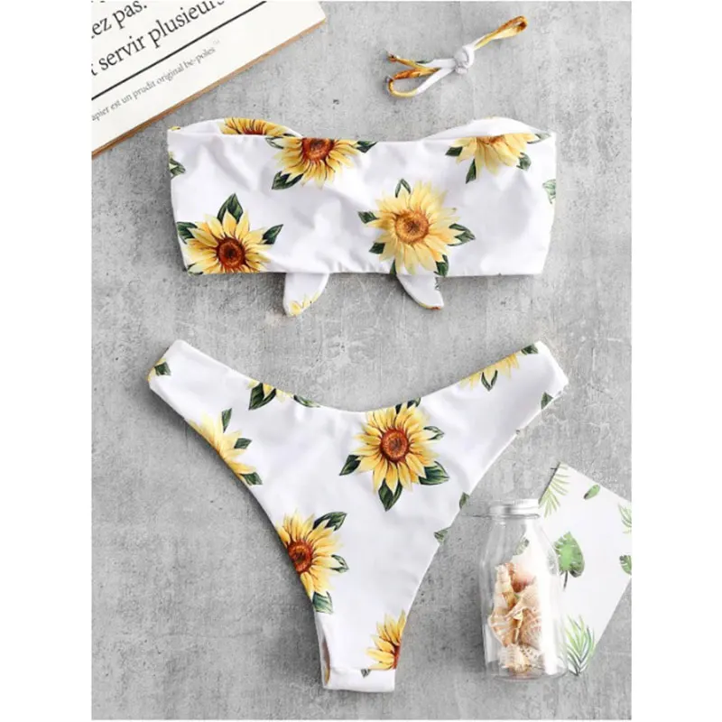 

New Floral Bikini Split Swimsuit Ladies Knotted Double-sided Sexy Swimsuit Europe and America Bikini Women Swimsuit