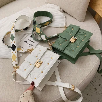 

Summer Wide Shoulder Strap Bag Women's Bag New Fashion Textured Shoulder Bag All-match Messenger Square Sling Bag