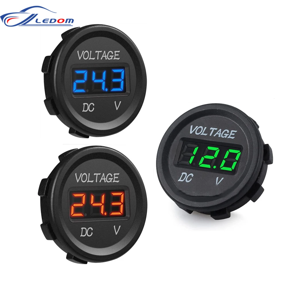 Digital Voltmeter Car Digital Gauge DC 5-48V Car Motorcycle Voltmeter Mini Digital Waterproof LED Panel Tester Display Round Volt Meter Gauge