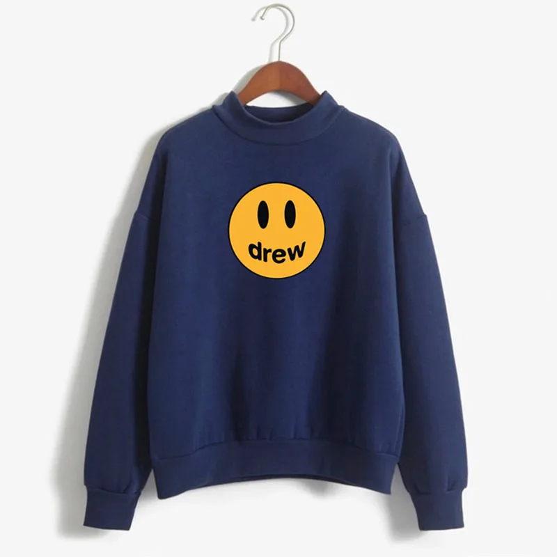 Justin Bieber Drew House Men's Women's 1:1 Best Quality Top Sweatshirt Autumn Winter Harajuku Style Drew House Sweatshirt - Цвет: sweatshirt Navy blue