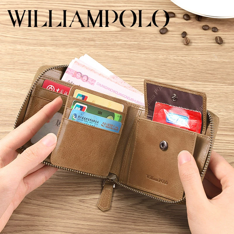 Мужской кошелек WILLIAMPOLO короткий из воловьей кожи на молнии роскошный бренд 2020