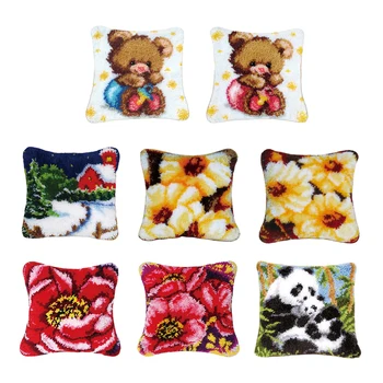

DIY Latch Hook Kits Throw Pillow Cover Cute Rug Pattern Printed 17X17 inch, Crochet Needlework Crafts for Kids and Adults