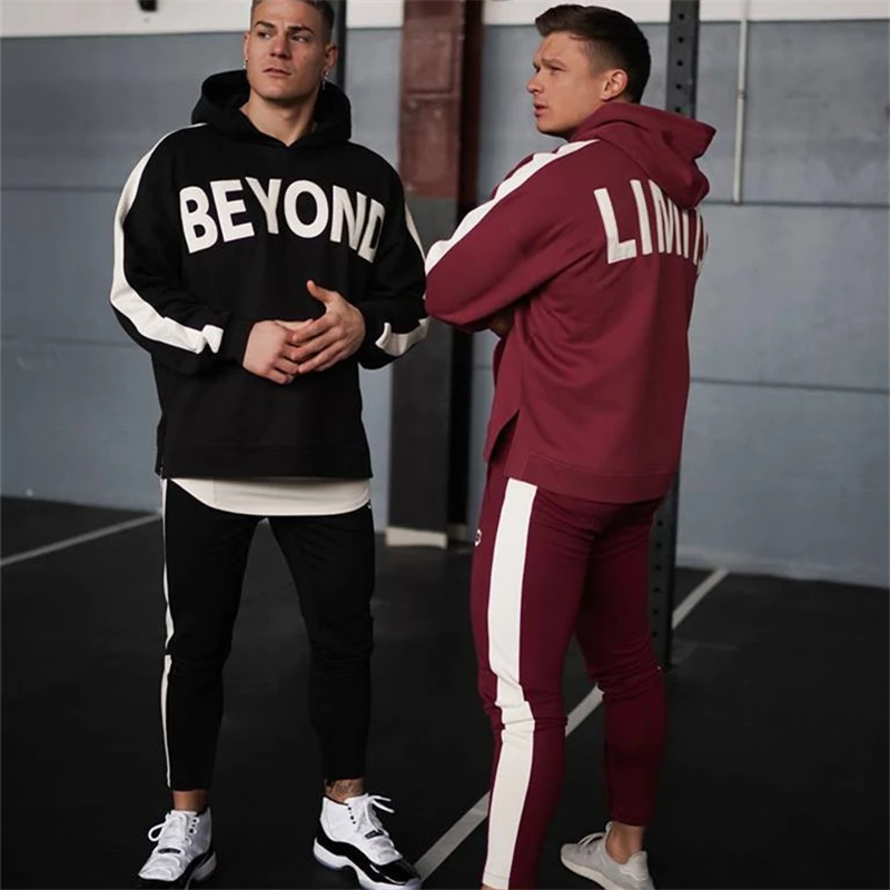 2019 NEW Gyms printing men Sets Sportswear Tracksuits Sets Men's Hoodies+Pants Running Suits Men's sports Suits Plus size M-2XL