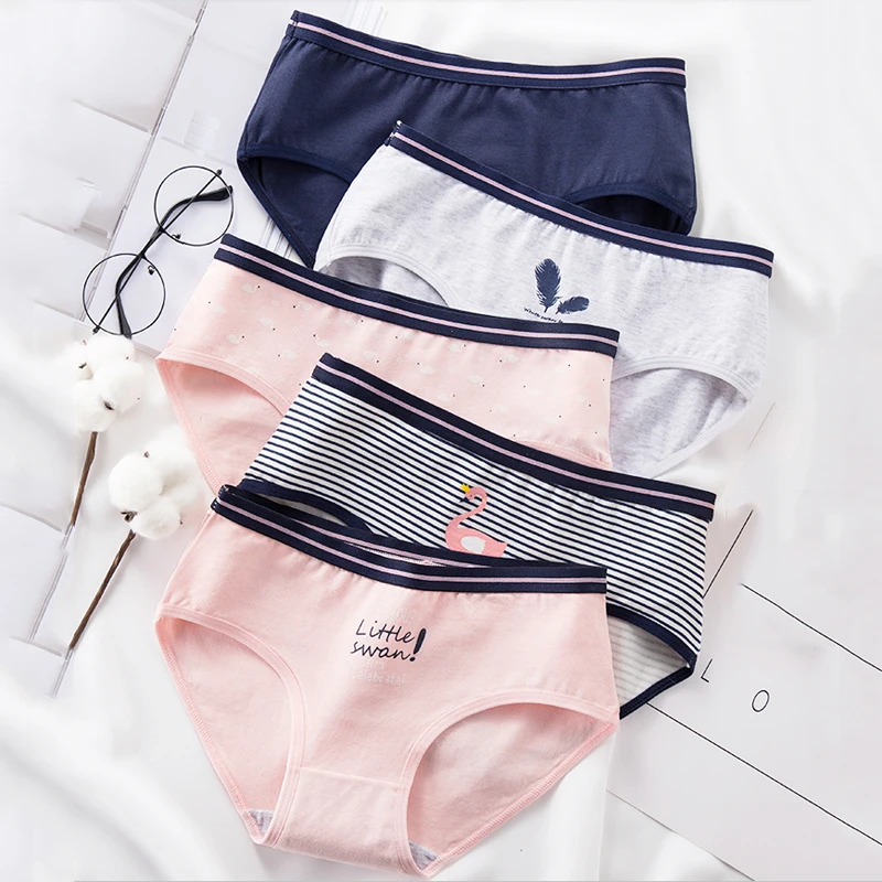 LANGSHA 5Pcs/lot Cotton Panties Women Underwear Breathable Seamless Cute Print Briefs Soft Comfort Female Fashion Lingerie L XXL
