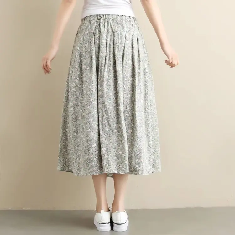 

Spring New Style Retro Small Floral Cotton Skirt Loose-Fit Versatile Mid-length A- line Skirt Women's S20301