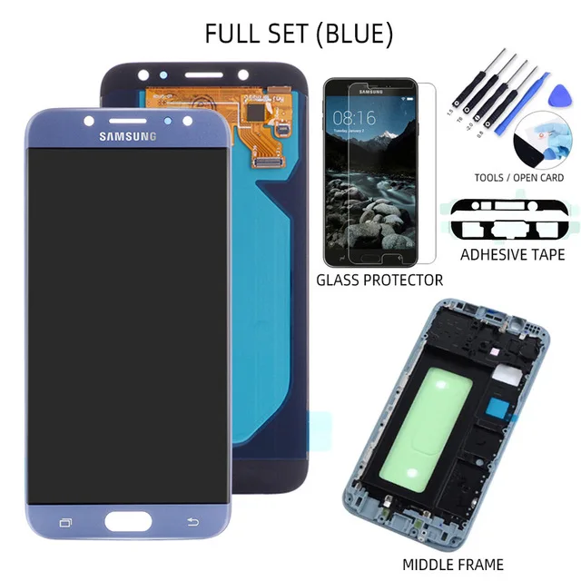Full Set Blue Супер AMOLED для samsung Galaxy J7 Pro ЖК-экран Замена с кодирующий преобразователь сенсорного экрана в сборе J730 J730F lcd - Цвет: Full Set Blue