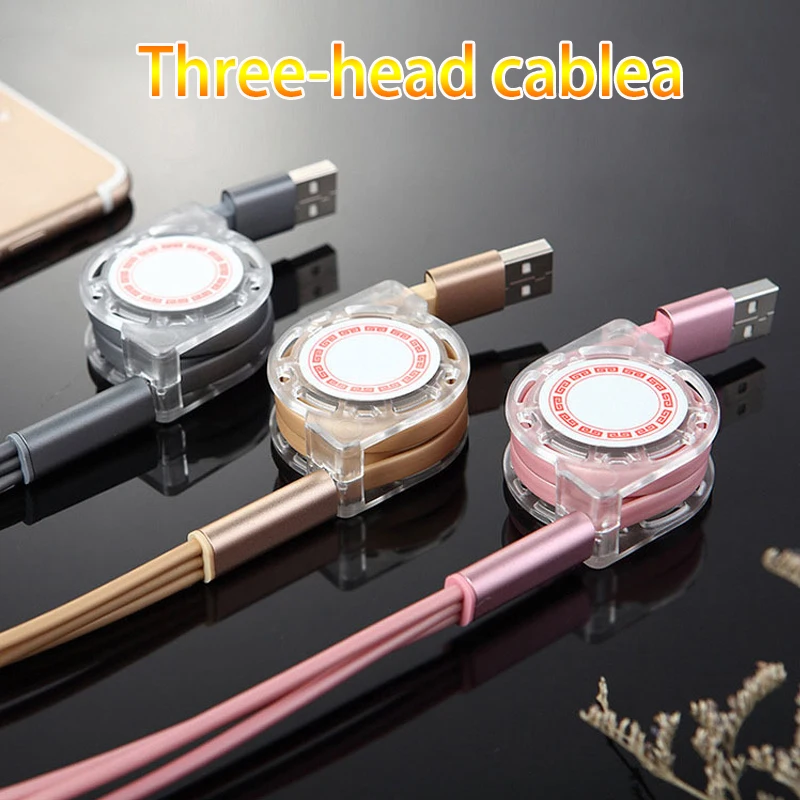 Retractable Multi USB Charging Cable Micro USB Type C Cord For Samsung iPhone Galaxy A30 A50 A70 M30 Cell Phone Three-head cable