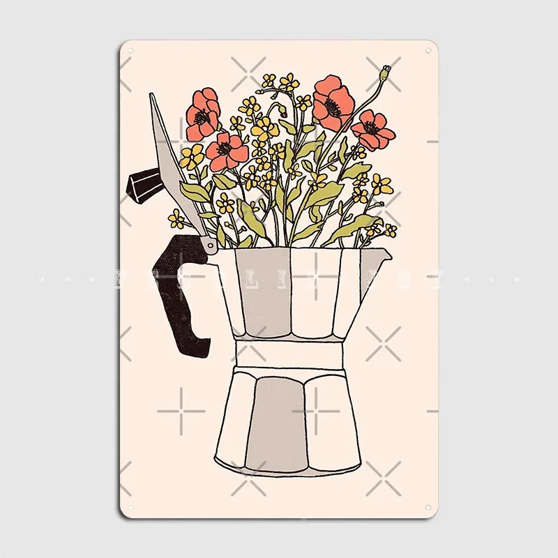 

Moka Flowers Metal Sign Pub Kitchen Personalized Plaques Tin Sign Poster