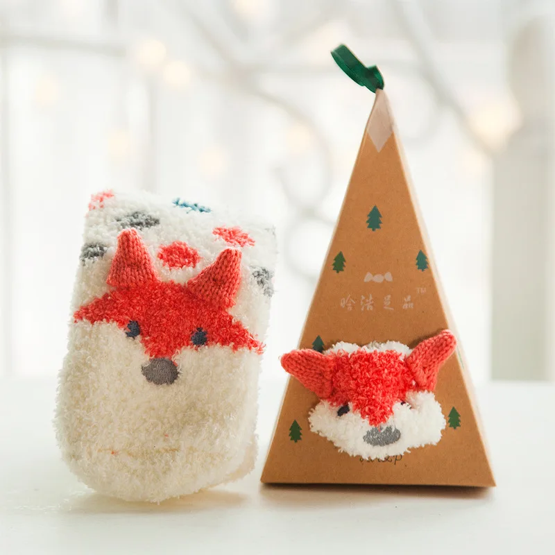 Рождественские носки с милыми животными, олень, подарок, объемные пушистые коралловые бархатные толстые теплые зимние носки для женщин, подарок на год, носки без коробки - Цвет: 4