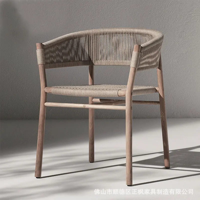 Nordic Dining Chair Outdoor Solid Wood Rattan Leisure Balcony Minimalist Modern Armchair Furniture Terrace Woven Designer chair