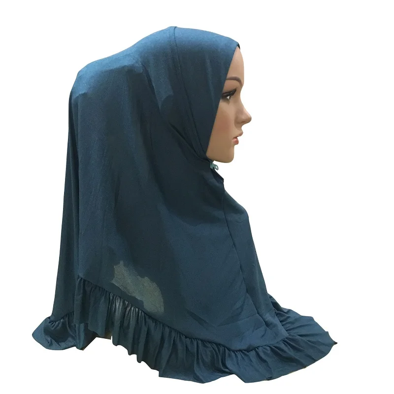 Модный женский цельный хиджаб Amira Instant с воланами лотоса, Мягкий головной убор, мусульманский головной убор, натягивающий головной убор - Цвет: dark peacock blue