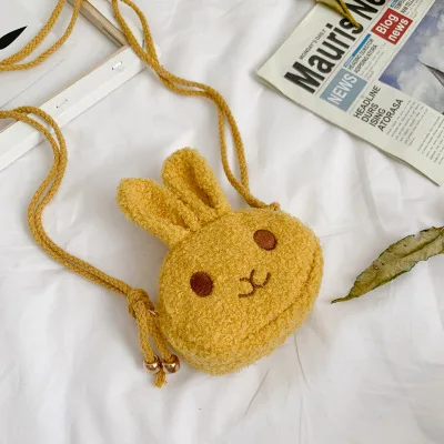 Новинка, брендовая сумка через плечо с милым кроликом для девочек, сумочка, Детская плюшевая сумка-мессенджер с кроликом, маленькие круглые сумки - Цвет: Цвет: желтый