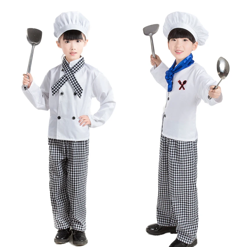 

Kids Halloween Carnival Party Chef Coat Cook Hat Restaurant Cosplay Costumes Chef Hat Children Waiter Clothing Sets Zebra Pants