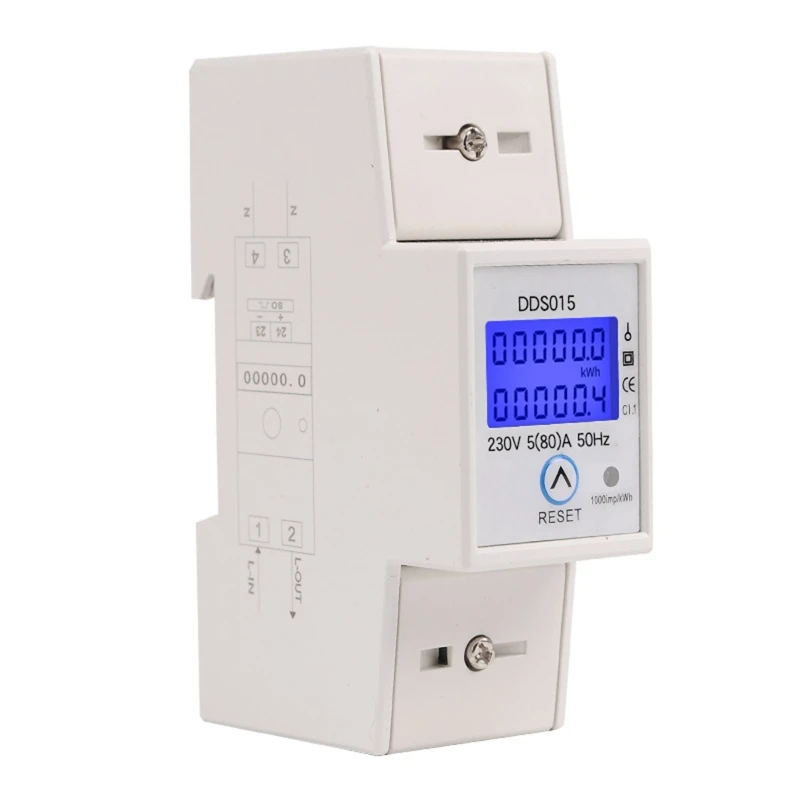 

DDS015 230V kwh Meter Digital Electric Meter Single Phase LCD Double Display with Reset Power Consumption Meter 2P DIN Rail