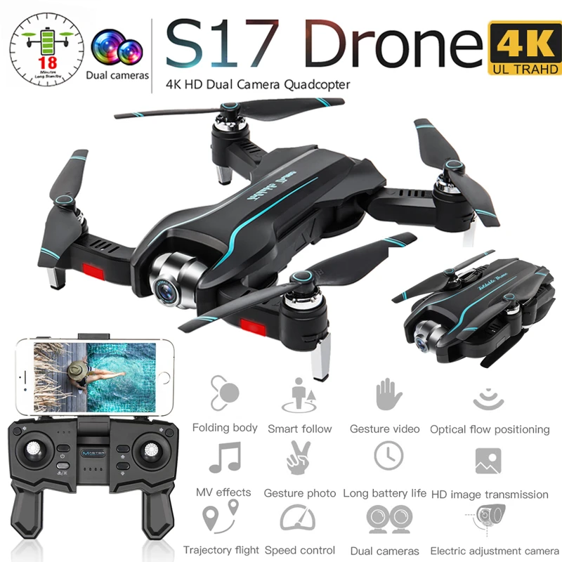 

Drone S17 Drones with 4K Adjustable Wide-Angle Camera Foldable Quadcopter Optical Flow DroneRC Helicopter VS SG901 SG900 XS816