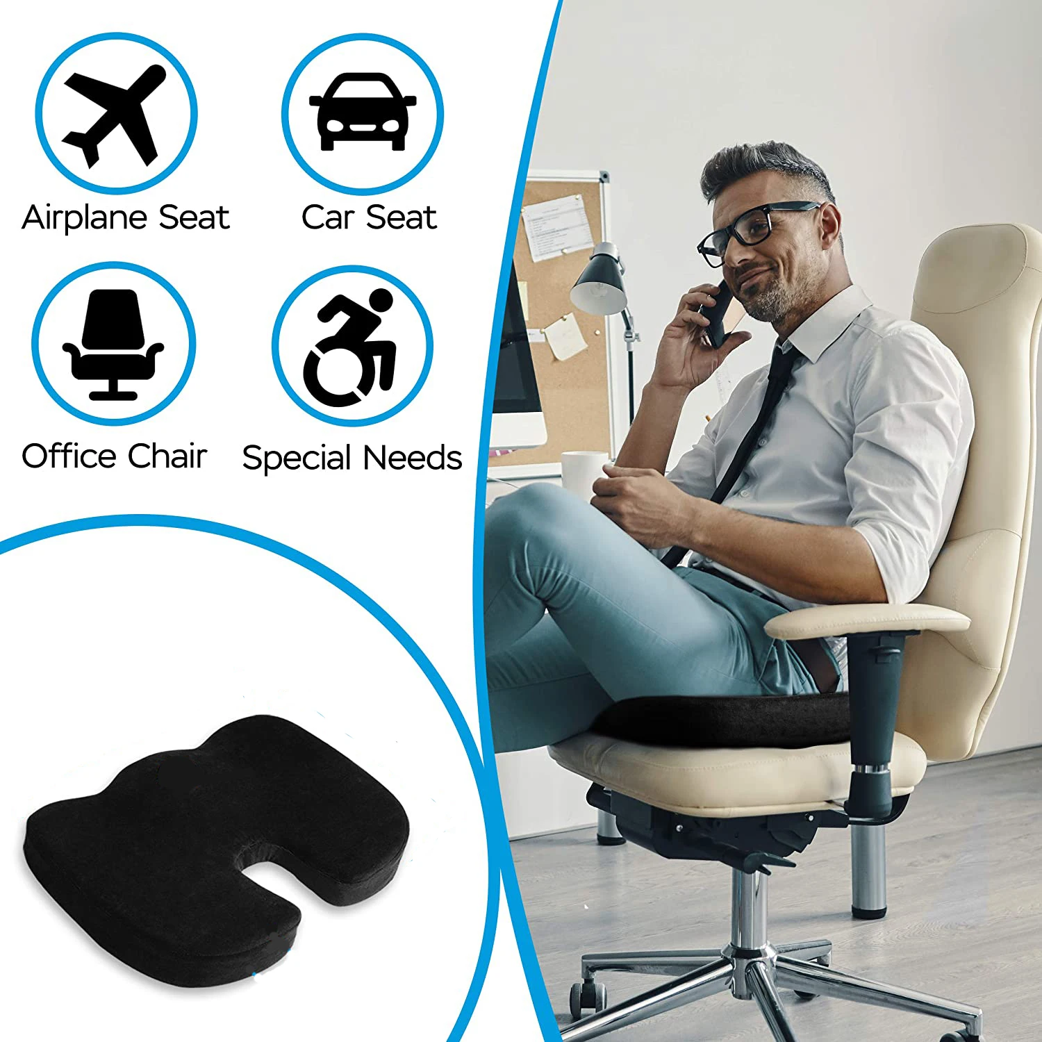 U-Shaped Memory Foam Seat Cushion for Back Pain Office Chair Car Desk Chairs  Tailbone Pain Relief Sofa Pillow Cushion - AliExpress
