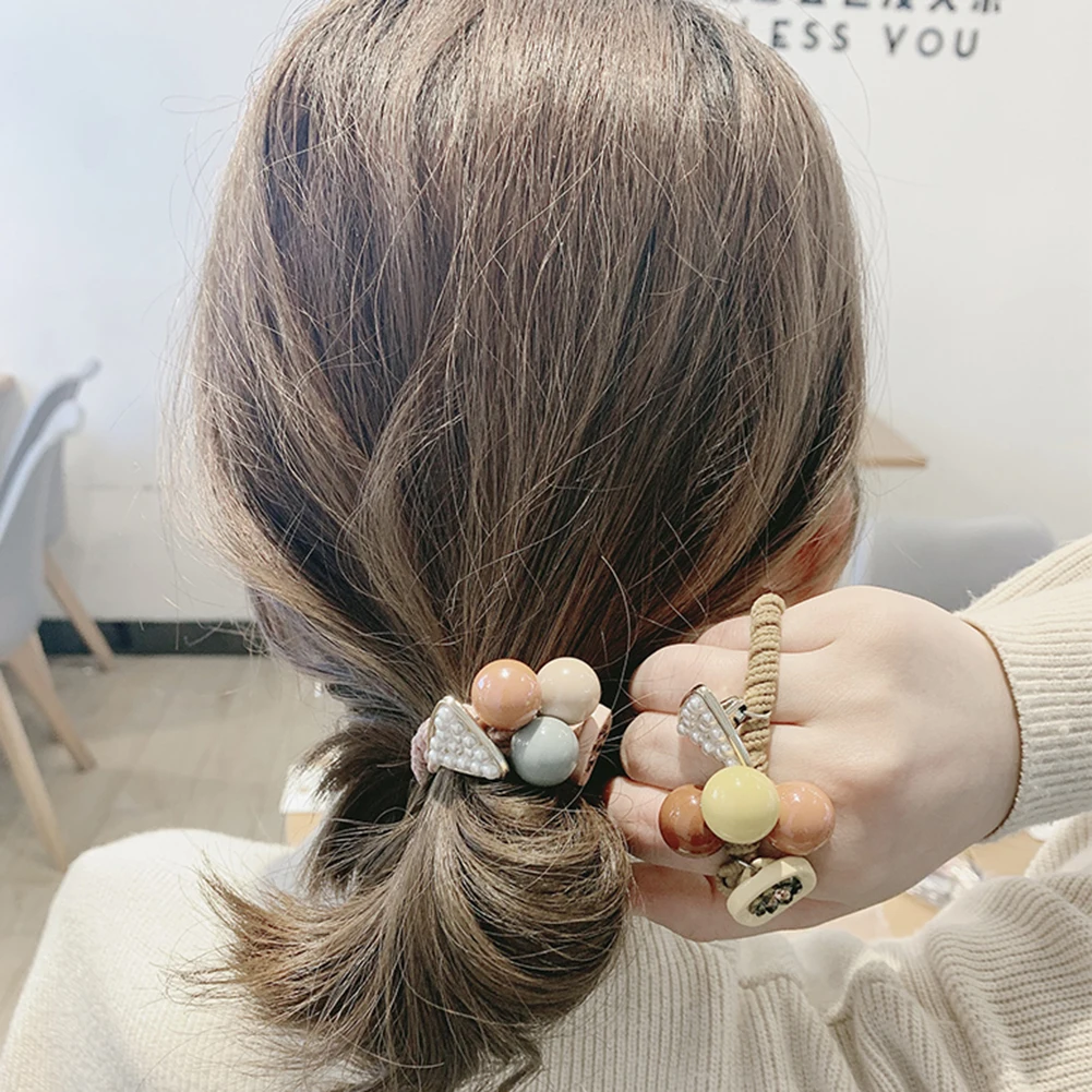 

Korea Hair Accessories For Girls Women Handmade Hair Tie Head Band Hair Scrunchies Ornaments Triangle Ball Elastic Hair Band
