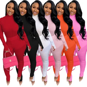 

75YX9226 Autumn Winter Women Casual Two Piece Set Top and Solid Pit Article Fabrics Turtleneck Full Length