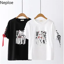 Neploe, летние топы, корейский стиль, Harajuku, футболка, короткий рукав, Женские повседневные футболки, японский принт, уличная одежда, готический, белый, черный, футболки