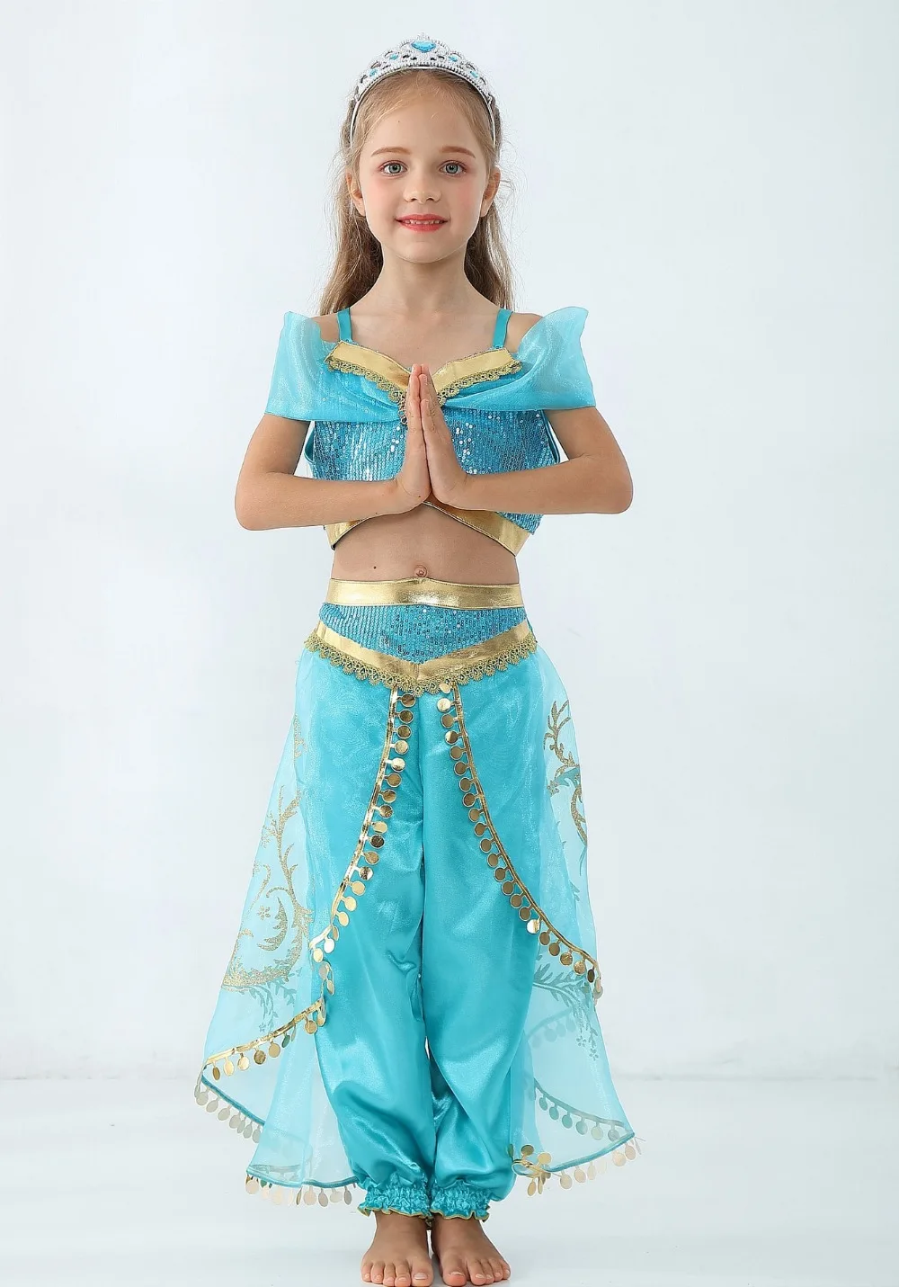 Aladdin Lamp Princess Jasmine Cosplay Costume Girls Halloween Fantasia Arab Princess Fancy Dress Up Outfit Girls Jasmine Costume