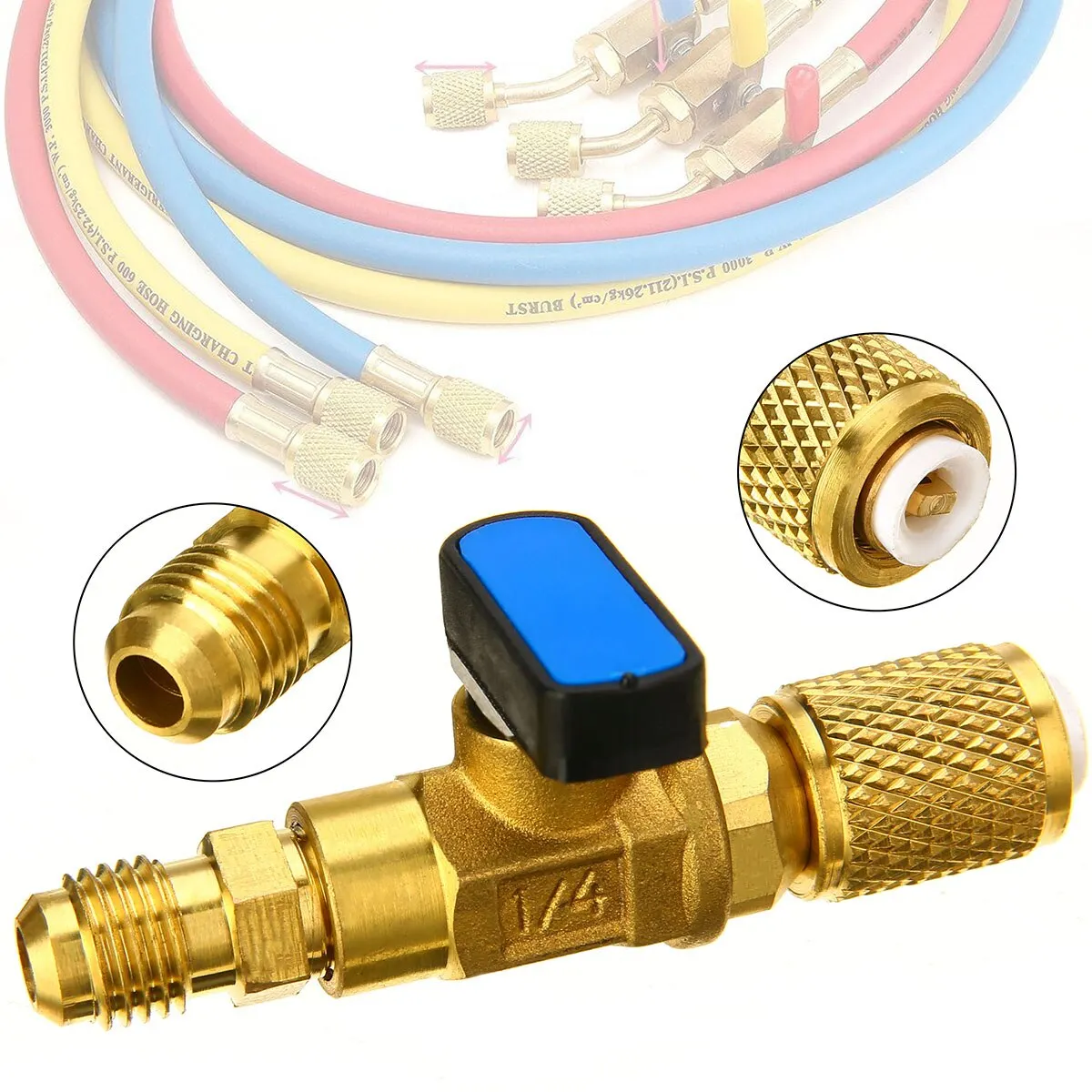 

Прямой шаровой клапан адаптера HVAC A/C, запорный клапан, инструмент для R410a R134a 1/4 дюйма для манометра холодильного коллектора, 1 шт.