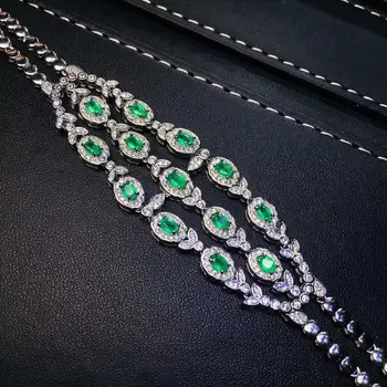 

Natural green emerald Bracelet Natural gemstone Luxurious wide Row Bracelet S925 bracelet women girl party gift fine Jewelery