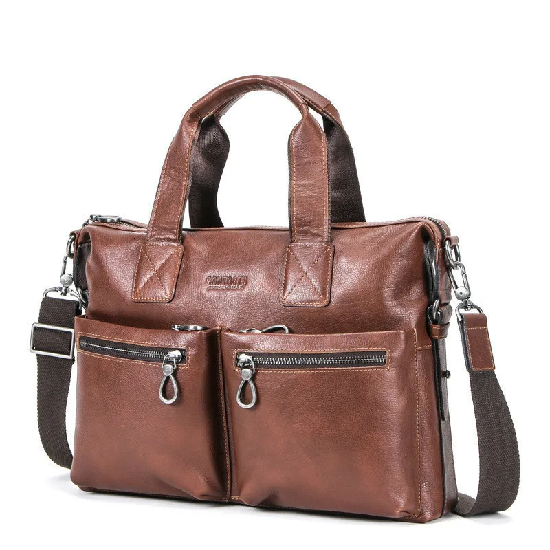 

briefcase Head Layer Cowhide Computer Man Handbag More Function Oblique Satchel mens genuine leather messenger bag men designer