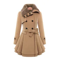Women's Winter Slim Long Wool Sherpa Coat Double Breasted Padded Korean Cashmere Coat England Style Trench 1