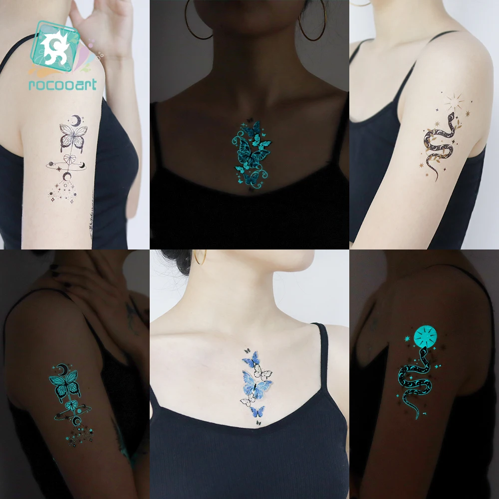 Novo à prova dwaterproof água temporária luminosa tatuagem adesivo flores  lua estrela céu elemento tatuagens flash tatoo falso tatto para mulheres -  AliExpress, image size:1000x1000
