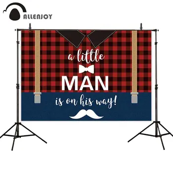 

Allenjoy Boy Newborn Event Supplies Red Black Lattice Bow Beard Strap Shirt Photocall Backdrop Little Man baptism Party Supplies