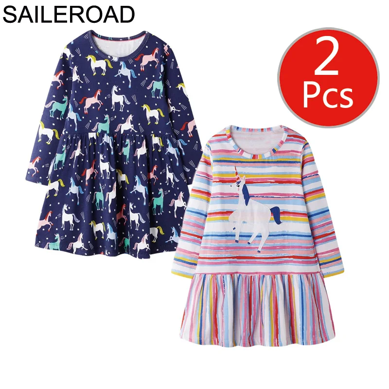 SAILEROAD 2 шт. Платье Единорога Девочка Одежда Радуга Животных Аппликации Платье Принцессы Детская Одежда С Длинным Рукавом Детское Платье