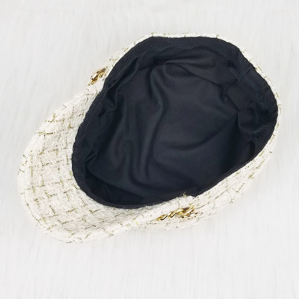 Модная кружевная хлопковая шапка Кепка Женская Повседневная Уличная веревочка плоская кепка элегантная однотонная осенне-зимняя теплая металлическая цепочка женская шапка