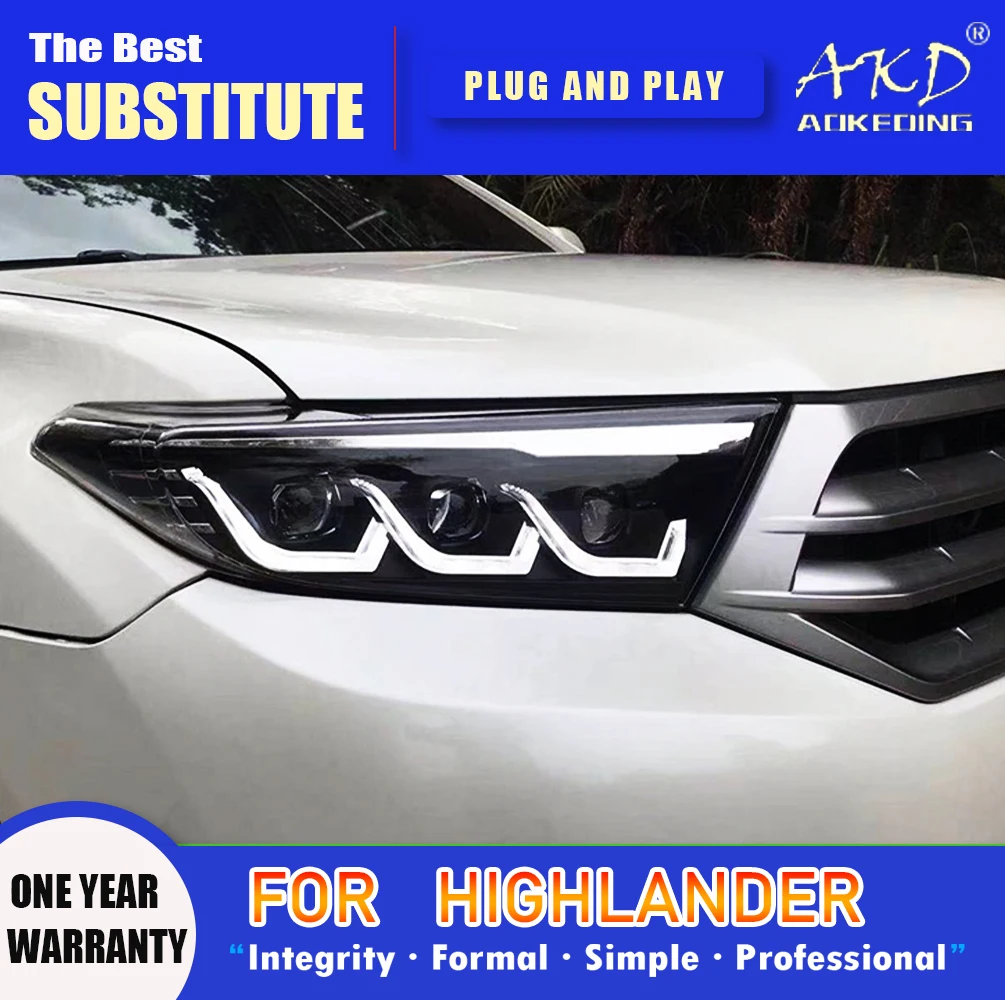 

Фара AKD для Toyota Highlander светодиодный, фара 2013-2014, фара DRL, сигнал поворота, фара дальнего света, объектив проектора Angel Eye