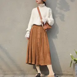 2018 зимняя новая стильная Свободная Повседневная замшевая юбка в стиле ретро с высокой талией трапециевидная юбка средней длины для женщин